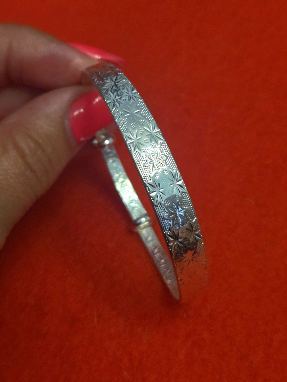 Floral Engraved Silver Bangle Bracelet. 999 Pure Silver. Hupoallergenic - Picture 5 of 10